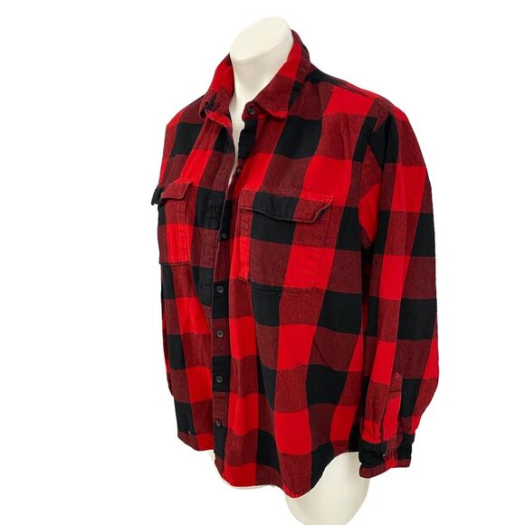 Upcycled Flannel Shirt Womens Medium Shacket Chili Peppers Red Country Grunge - Picture 5 of 16